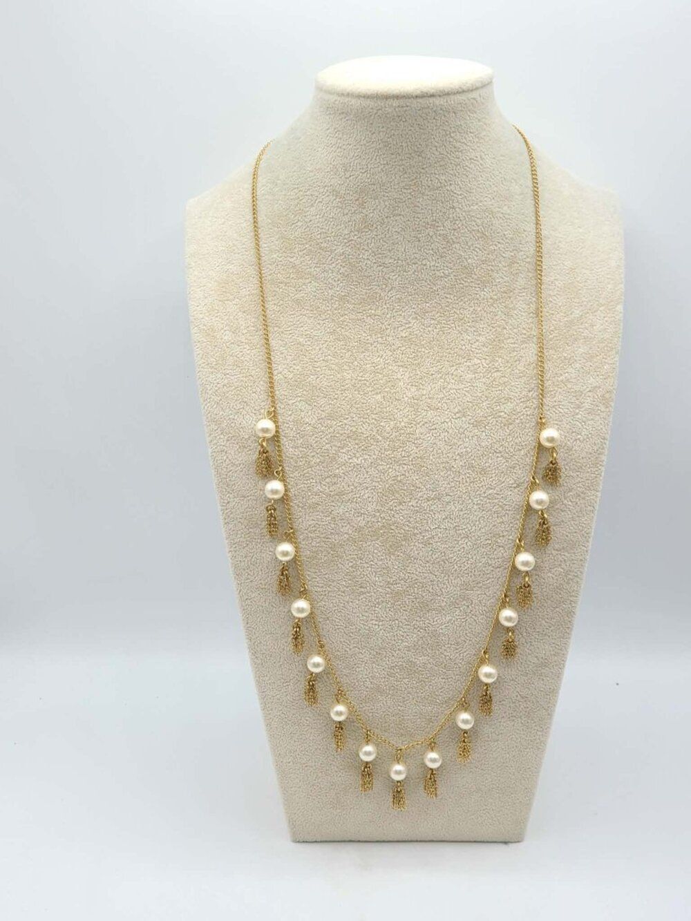 J Crew Gold Tone Tassel and Pearl Necklace - Picture 2 of 9